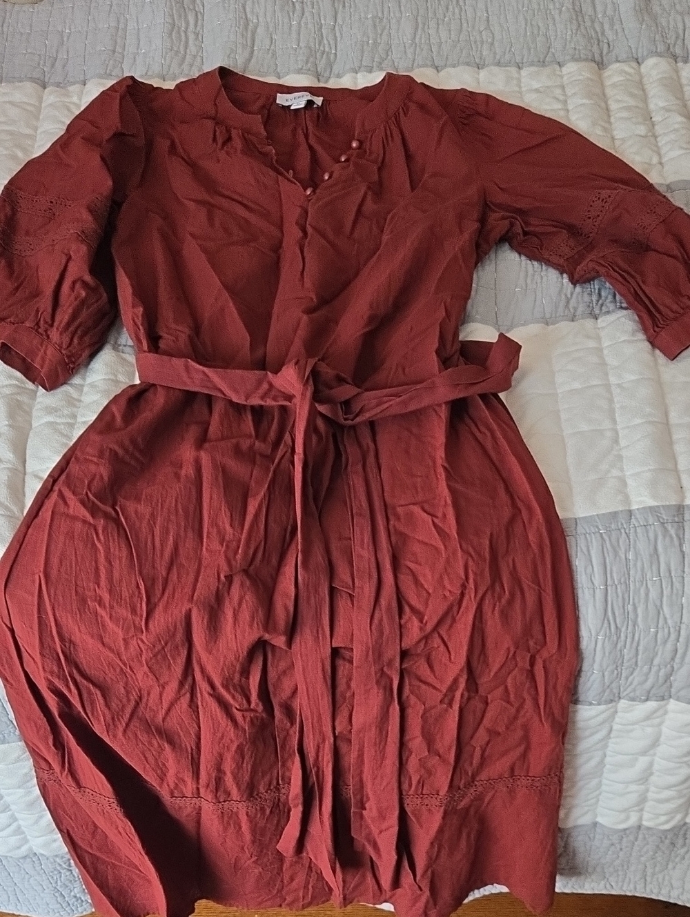 Evereve Brick Red Midi Dress with Waist Tie